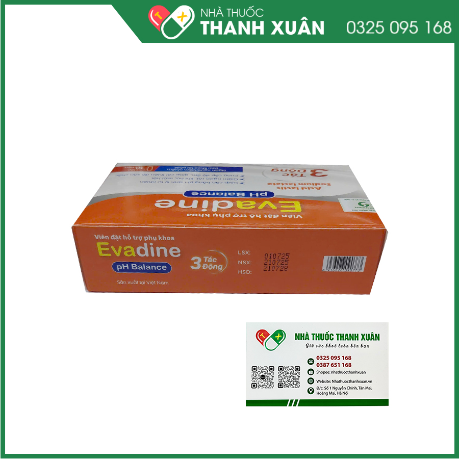 Evadine - Viên đặt hỗ trợ phụ khoa giúp cân bằng pH, hỗ trợ giảm viêm, cải thiện độ săn chắc và đàn hồi của niêm mạc